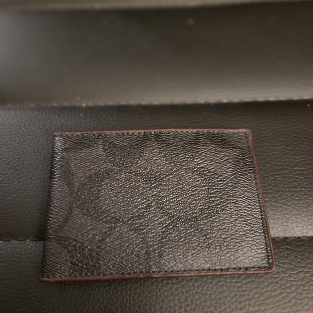 Coach Mahogany/Black Signature Canvas Compact Billfold Wallet